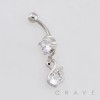 MULTI CZ SWAN CHARM DANGLE BELLY NAVEL RING 316L SURGICAL STEEL